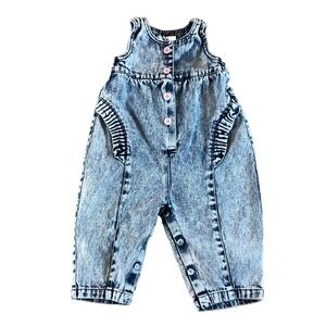 Vintage 80s 90s Acid Wash Toddler‎ Overalls Pink Buttons Size 18 Months Grunge